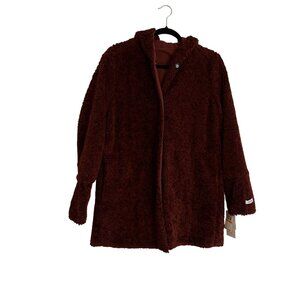 Jane Post Women S Dark Red Faux Fur Snap Front Hooded Reversible Teddy Coat NWT